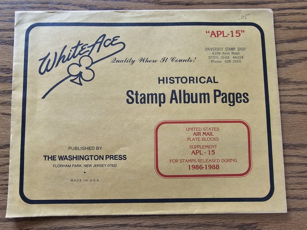White Ace Stamp Supplement U.S. Airmail APL-15 1986-88 for Plate Blocks NOS