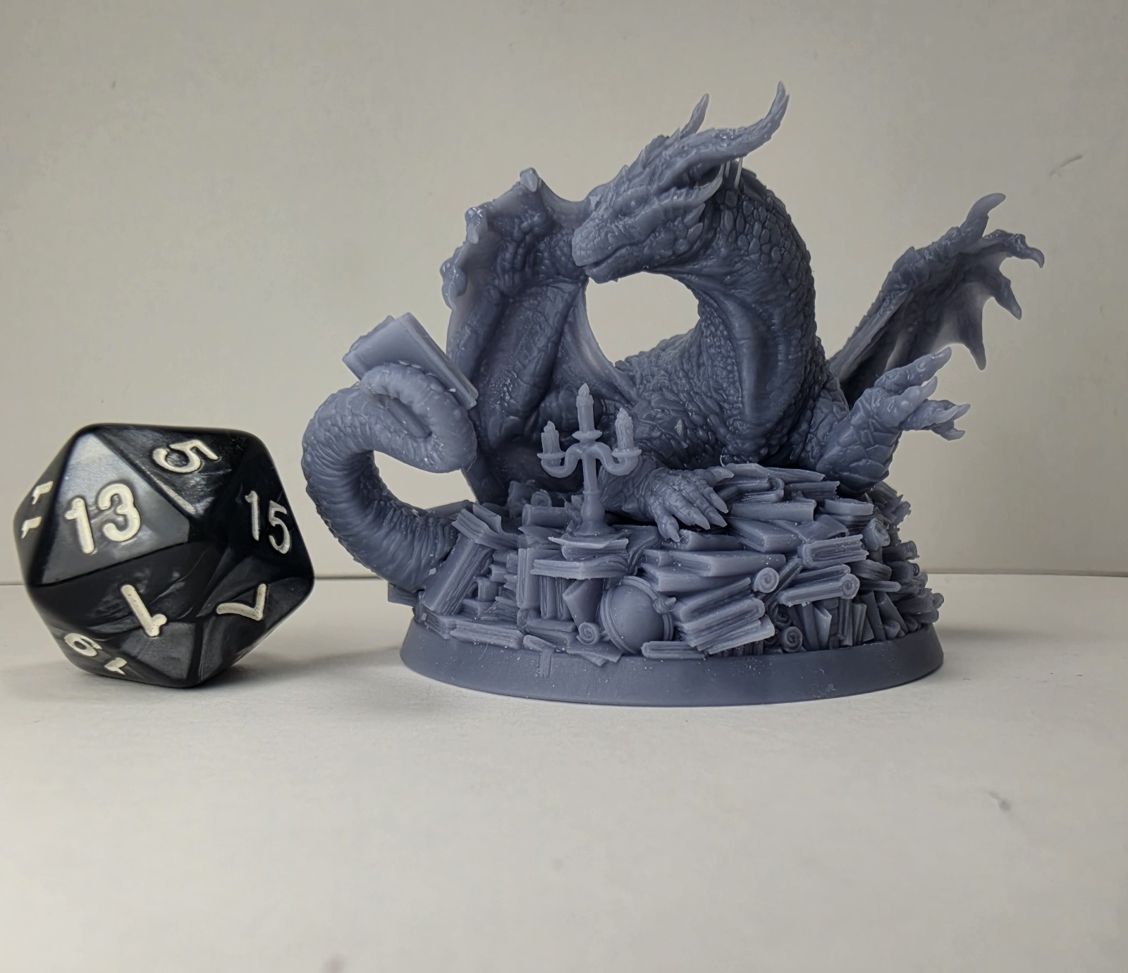 Archive Dragon on Book Hoard 32mm Scale Resin Miniature D&D RPG Scholar Wyrm