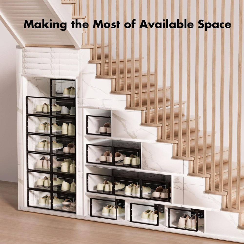 Shoe Storage Box, 15 Pack Clear Plastic Stackable Shoe Organizer for Closet, Int