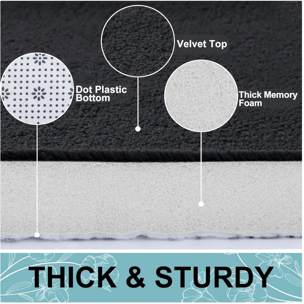Non Slip Washable Bath Mat - Black Memory Foam