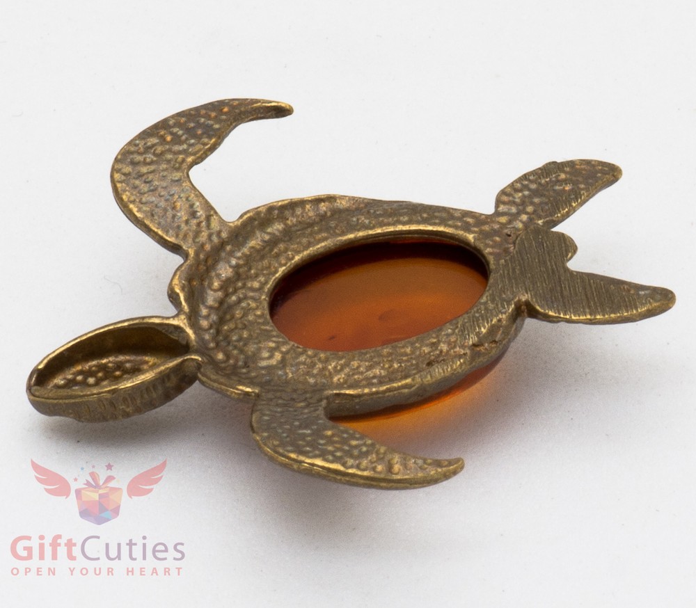 Solid Brass Amber Figurine Water Sea Tortoise Turtle talisman IronWork