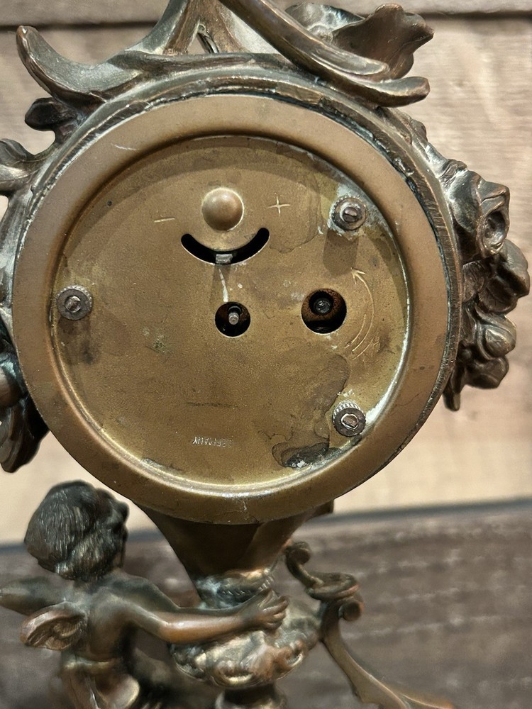 ANTIQUE BRONZE CHERUB ANSONIA VANITY CLOCK