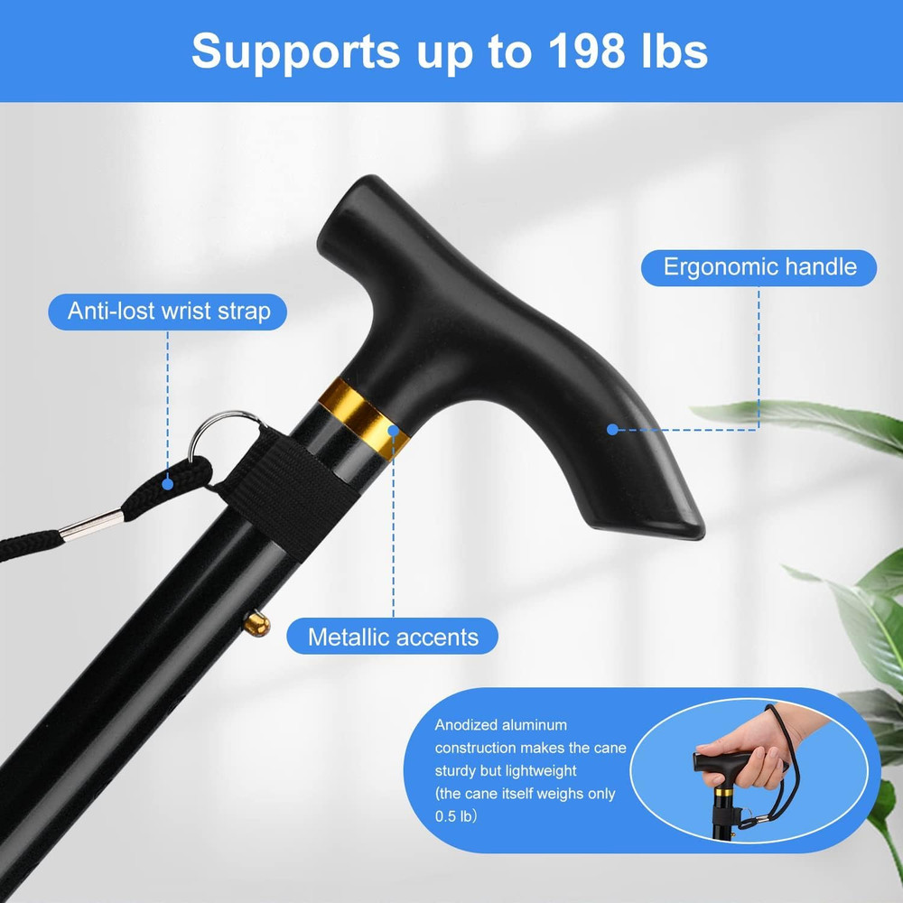 Folding Cane, 5-Level Adjustable Height Walking Stick Lightweight Collapsible Po