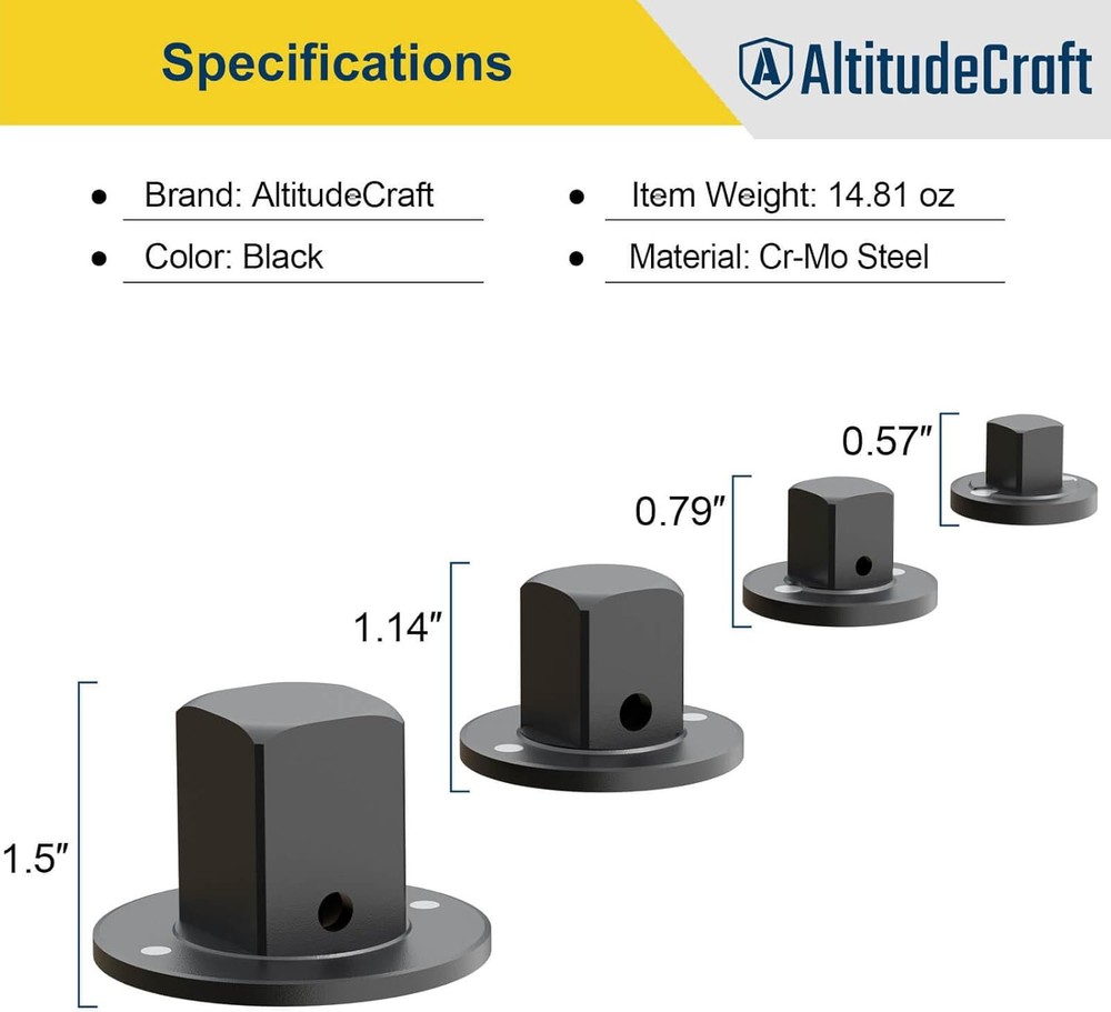 4-Pack Low Profile Impact Socket Adapter Set, Drive Reducing Ratchet Adapter Set