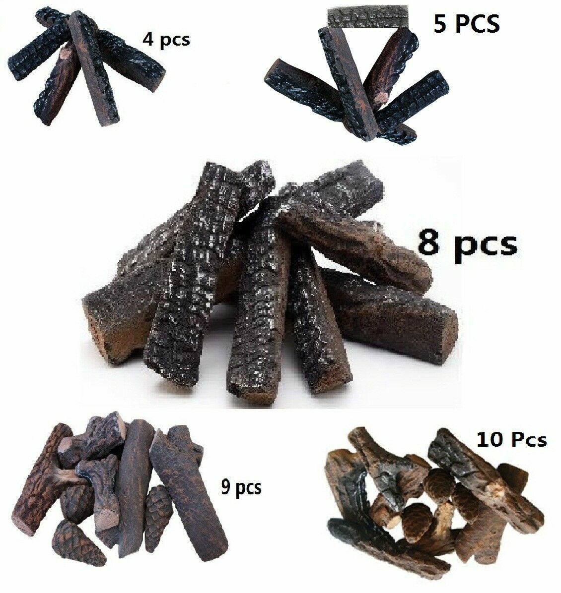 4 5 8 9 10 Pcs Ceramic decorative Log for Gas Pronane firepit  Fireplace, stoves