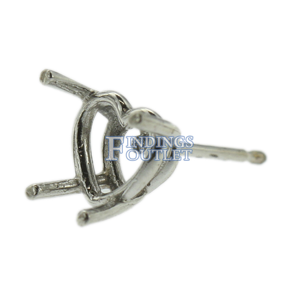 14k White Gold Heart Shape Stud Earring Mounting Setting Push Back Post 4 Prong