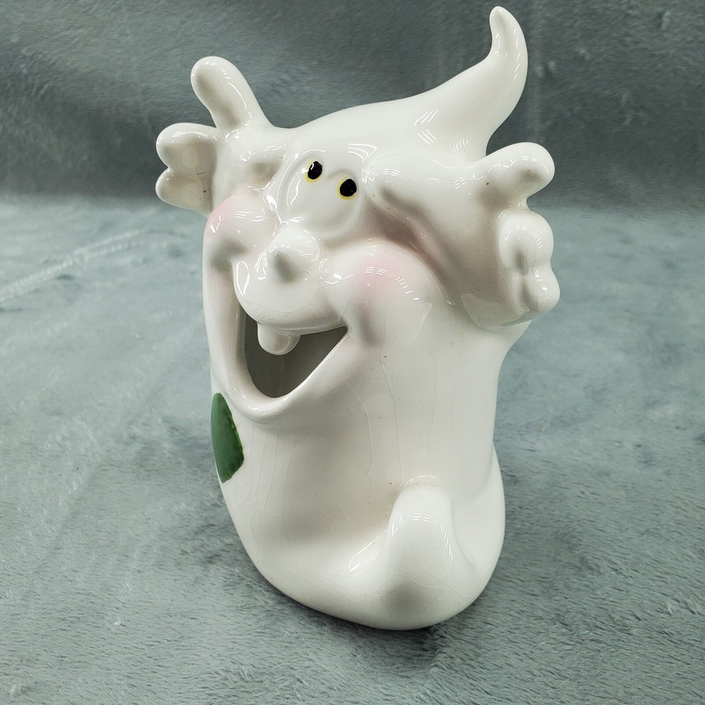 Ghost Tealight Candle Holder Green Patch Glossy White Ceramic Blushing