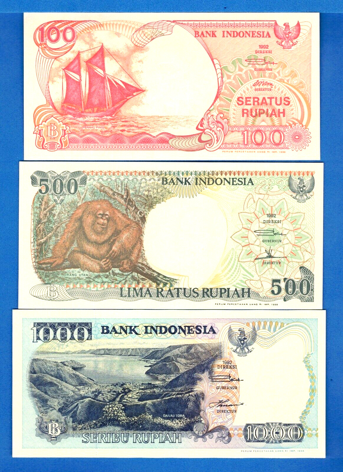 Indonesia 100, 500, 1000 Rupiah Uncirculated Banknotes Set-6