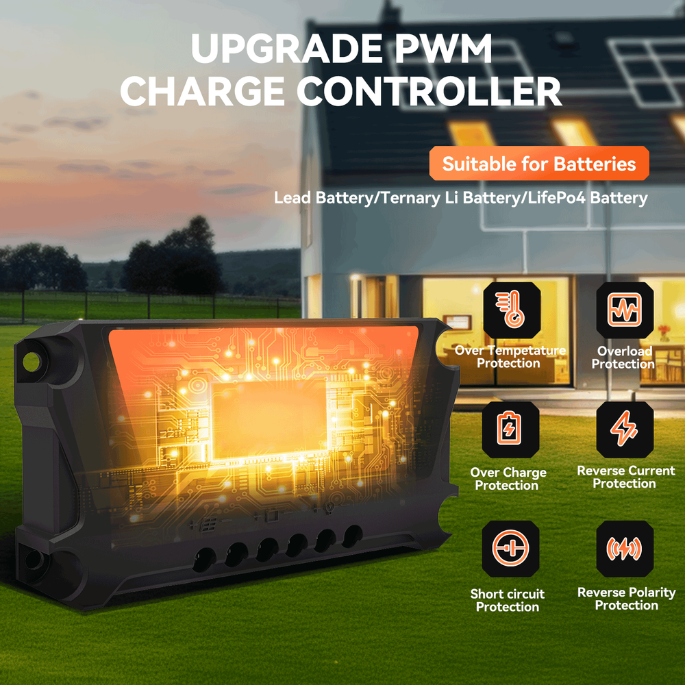 30 Solar Panel Battery Charge Controller 12V/24V Auto Regulator LCD USB Type-C