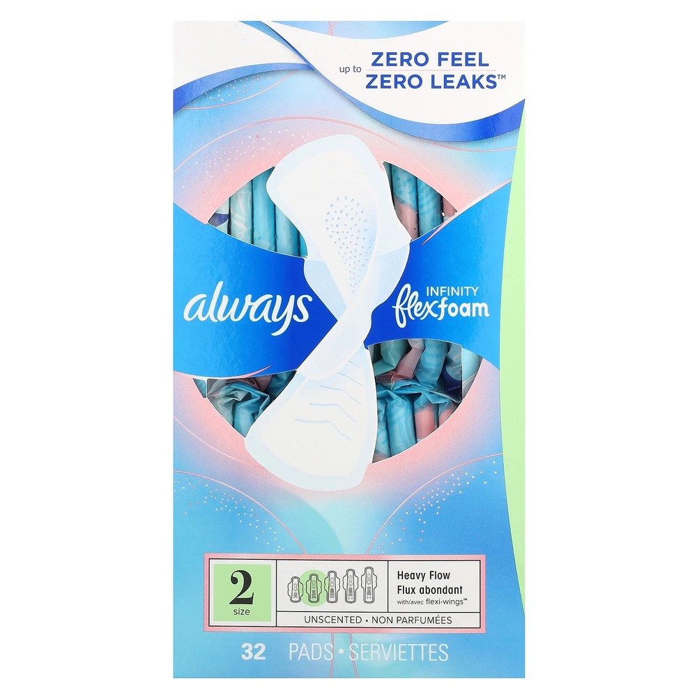 Infinity Flex Foam with Flexi-Wings™, Size 2, Heavy Flow, Unscented, 32 Pads