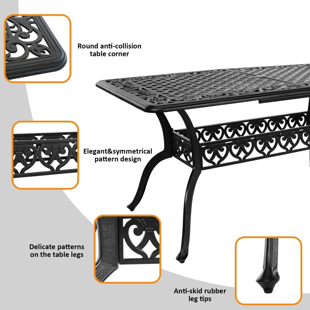 Cast Aluminum 60" Patio Table Outdoor Rectangular Table for Garden,Black