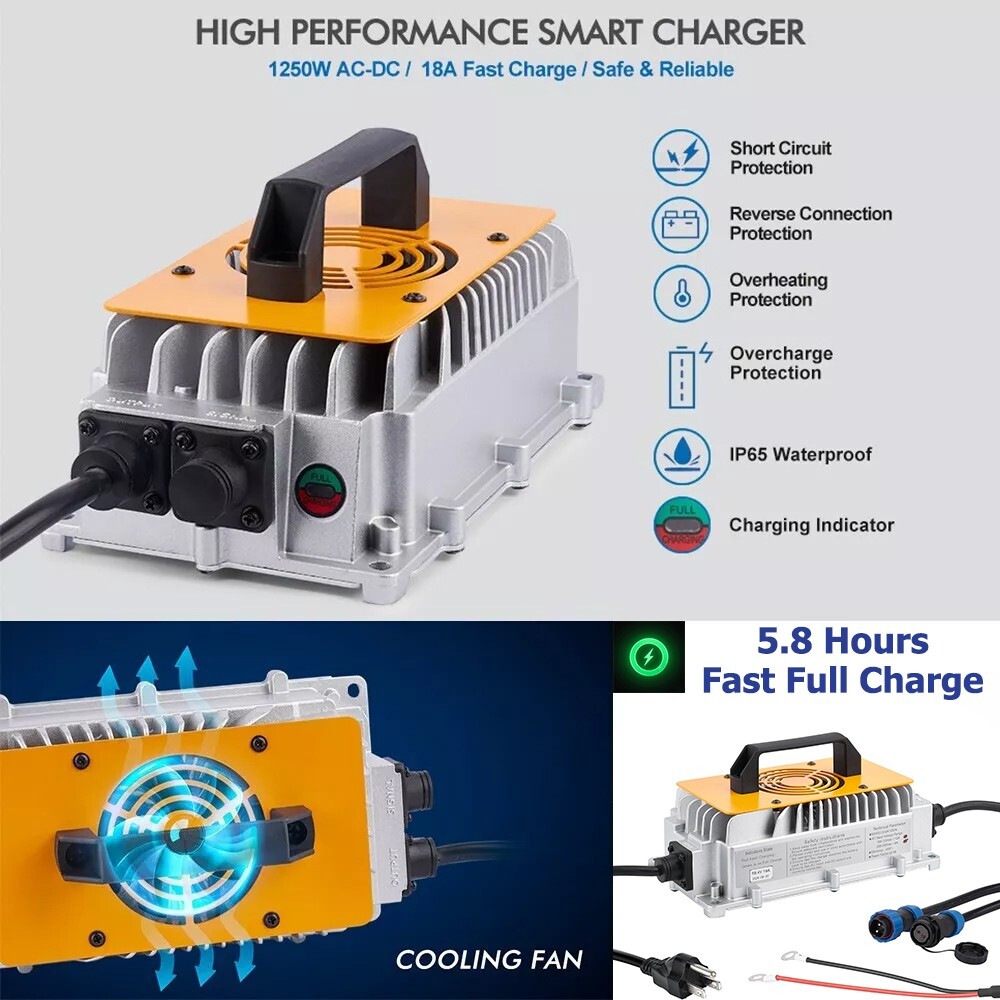 48V 105Ah Lithium Golf Cart Battery 200A BMS 6000+Cycles APP Charger Monitor Set