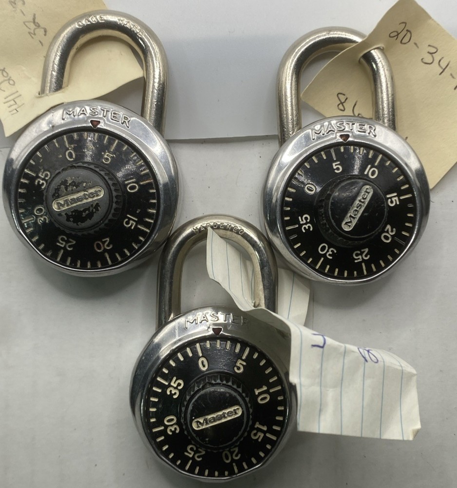 3 Master Lock Combination Padlocks - Tested Storage Unit Locker Work School
