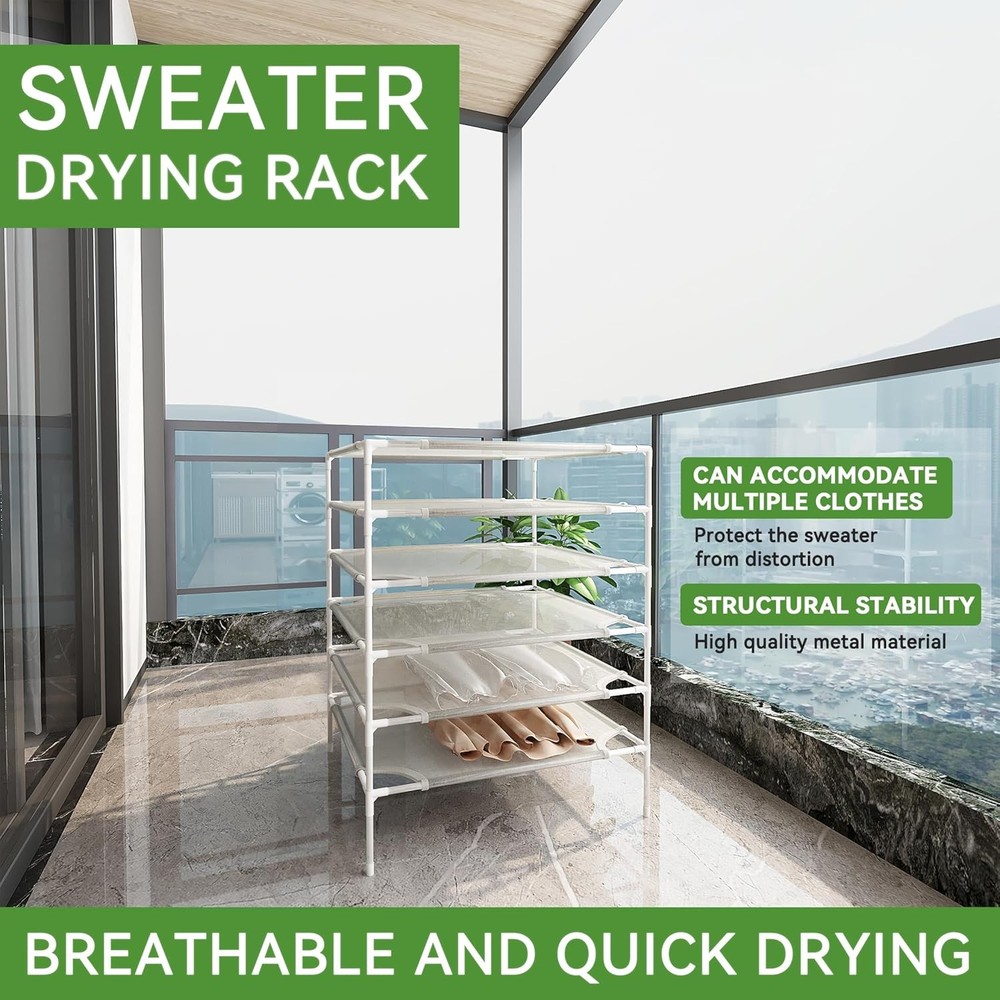 Sweater Drying Rack 6-Layer Flat Drying Rack Stackable Mesh Fabric Clothes