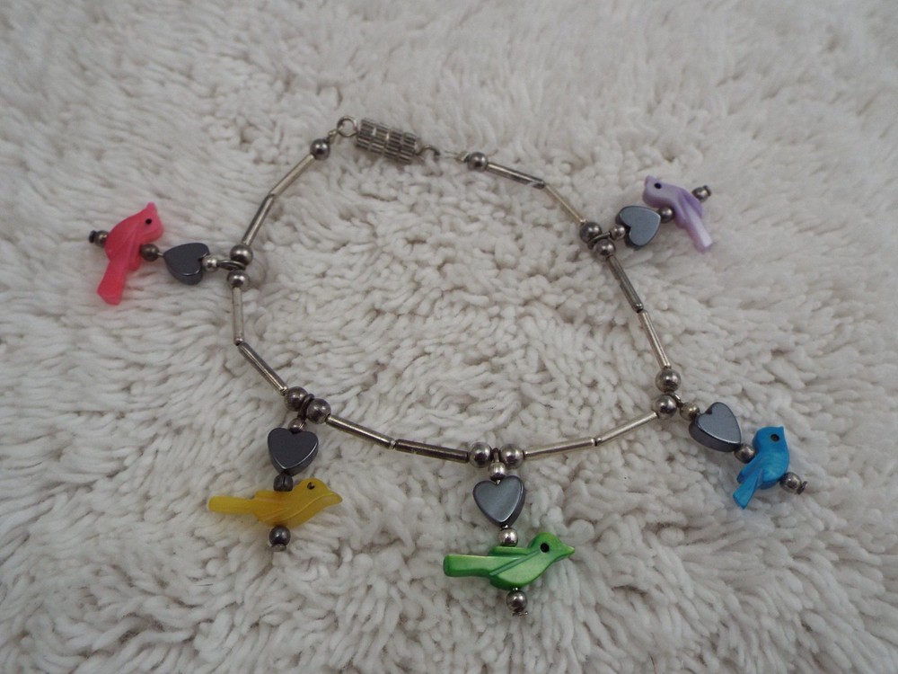 Silvertone Colorful Shell Bird Charm Bracelet