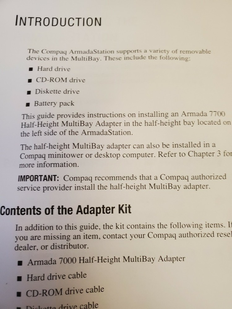COMPAQ ARMADA 7000 HALF-HEIGHT MULTIBAY ADAPTER