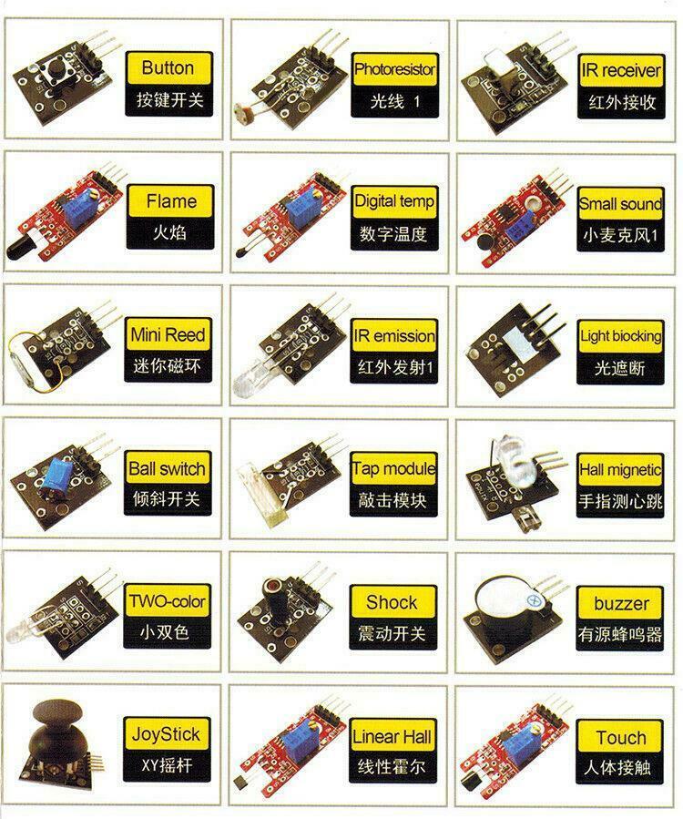 Ultimate 37 in 1 Sensor Modules Kit for Arduino Compatible, MCU Raspberry pi USA