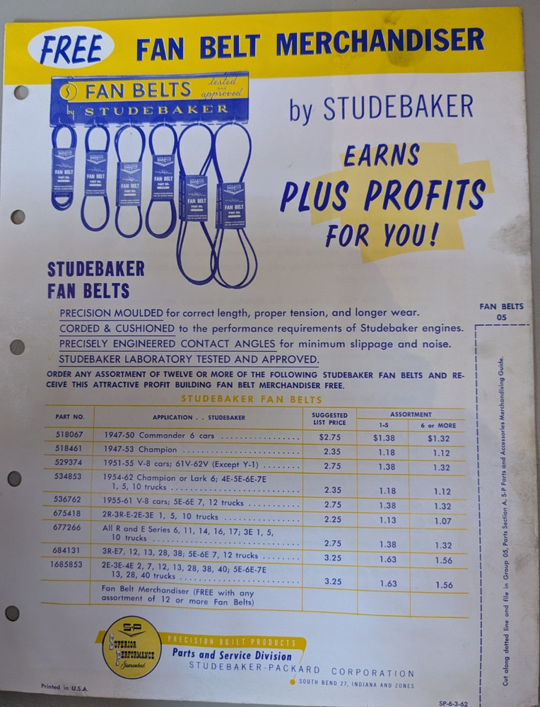 Studebaker Accessory Fan Belt Flyer
