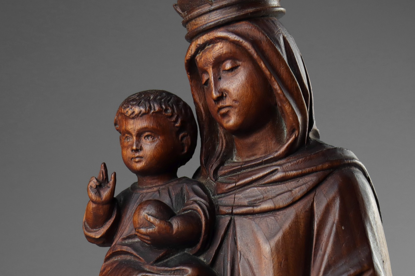 Antique 19th Century Carved Wood Virgin Mary Madonna & Child Statue Sculpture