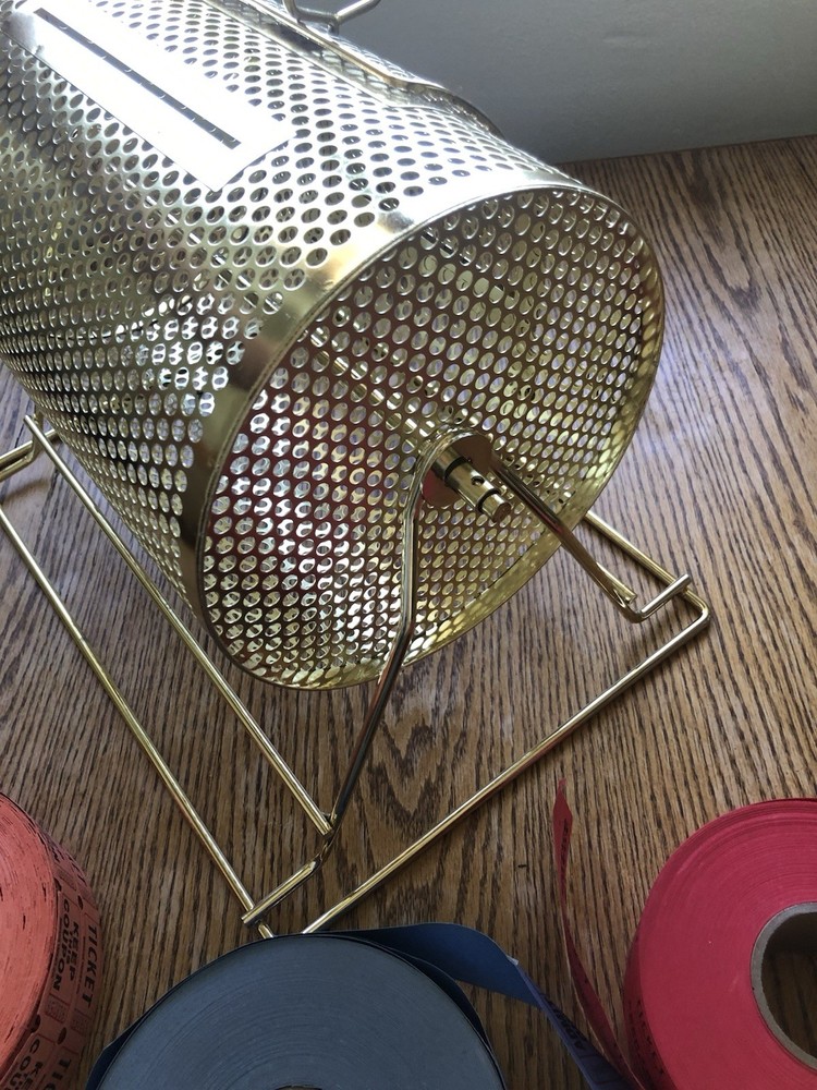 Small Brass Raffle Ticket Drum With Tickets