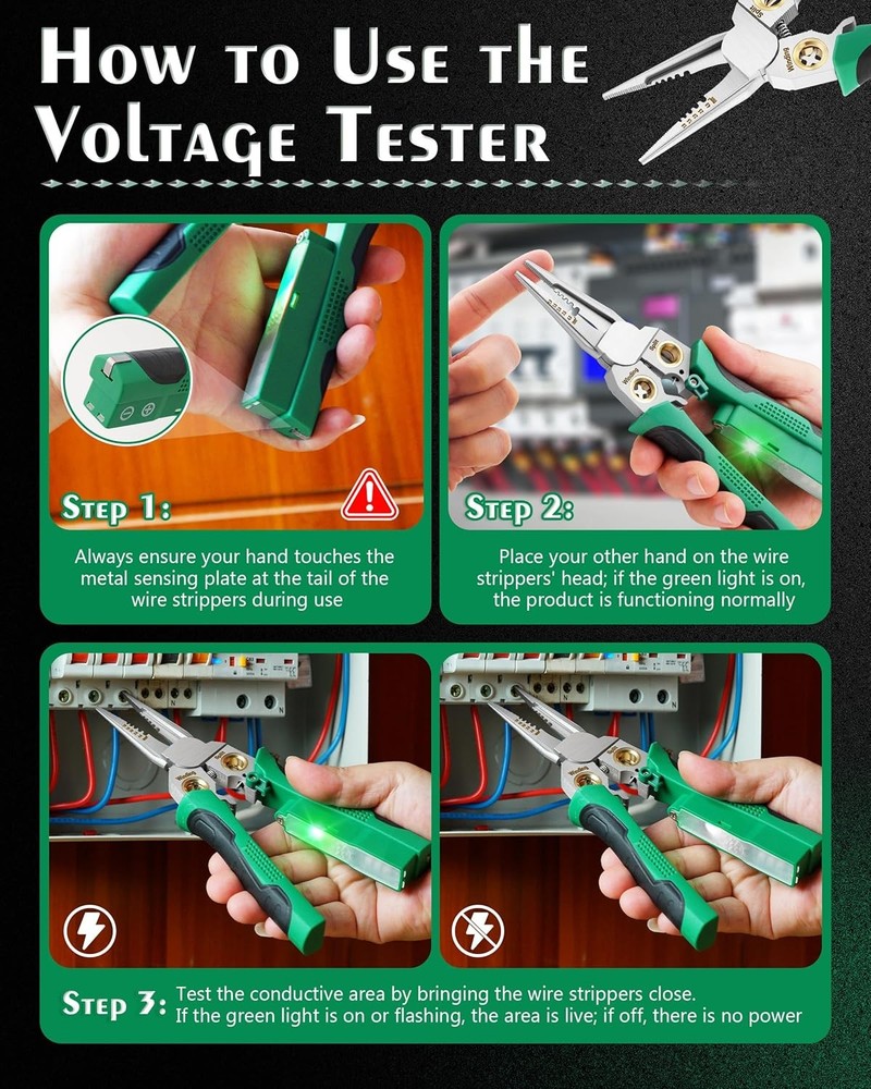 Wire Strippers,Wire Stripping Tool with Voltage Tester,Cable Cutters with Plier