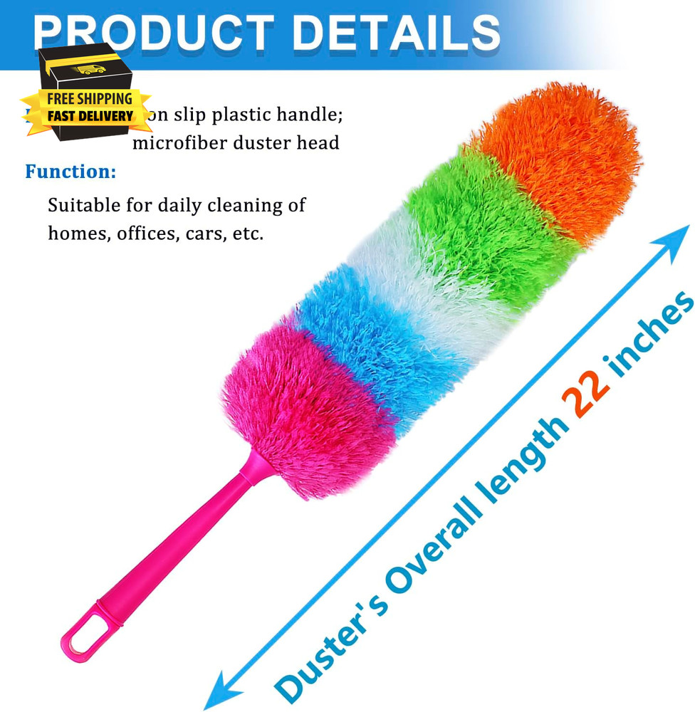 20-Inch Microfiber Hand Duster, Car Interior Detailing Duster, Rainbow Feather D