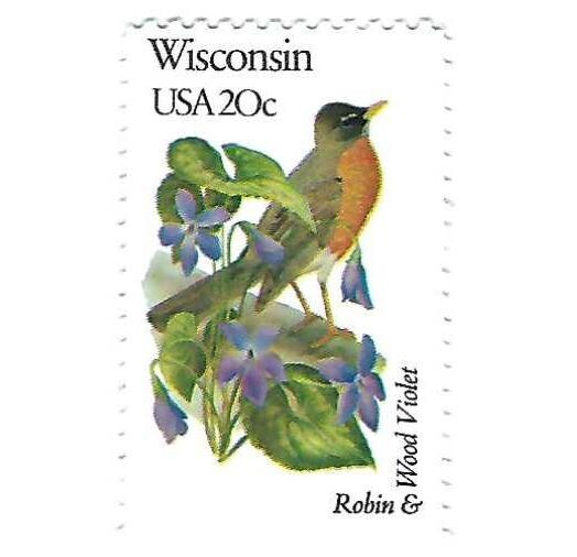 STAMP US SCOTT 2001 "Wisconsin-Robin" 20 CENT 1982 MNH