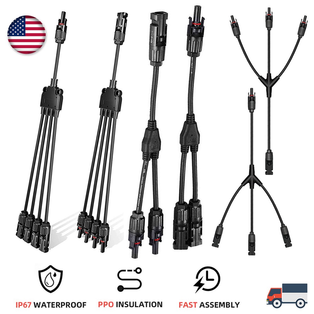 Solar Connectors Parallel Adapter Cable Wire Plug Kit for Solar Panel Y Branch