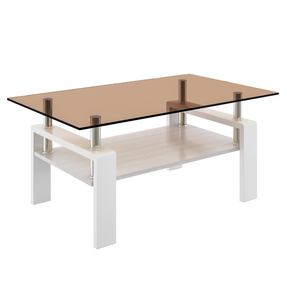Rectangular coffee table with tempered glass tabletop featuring MDF layer