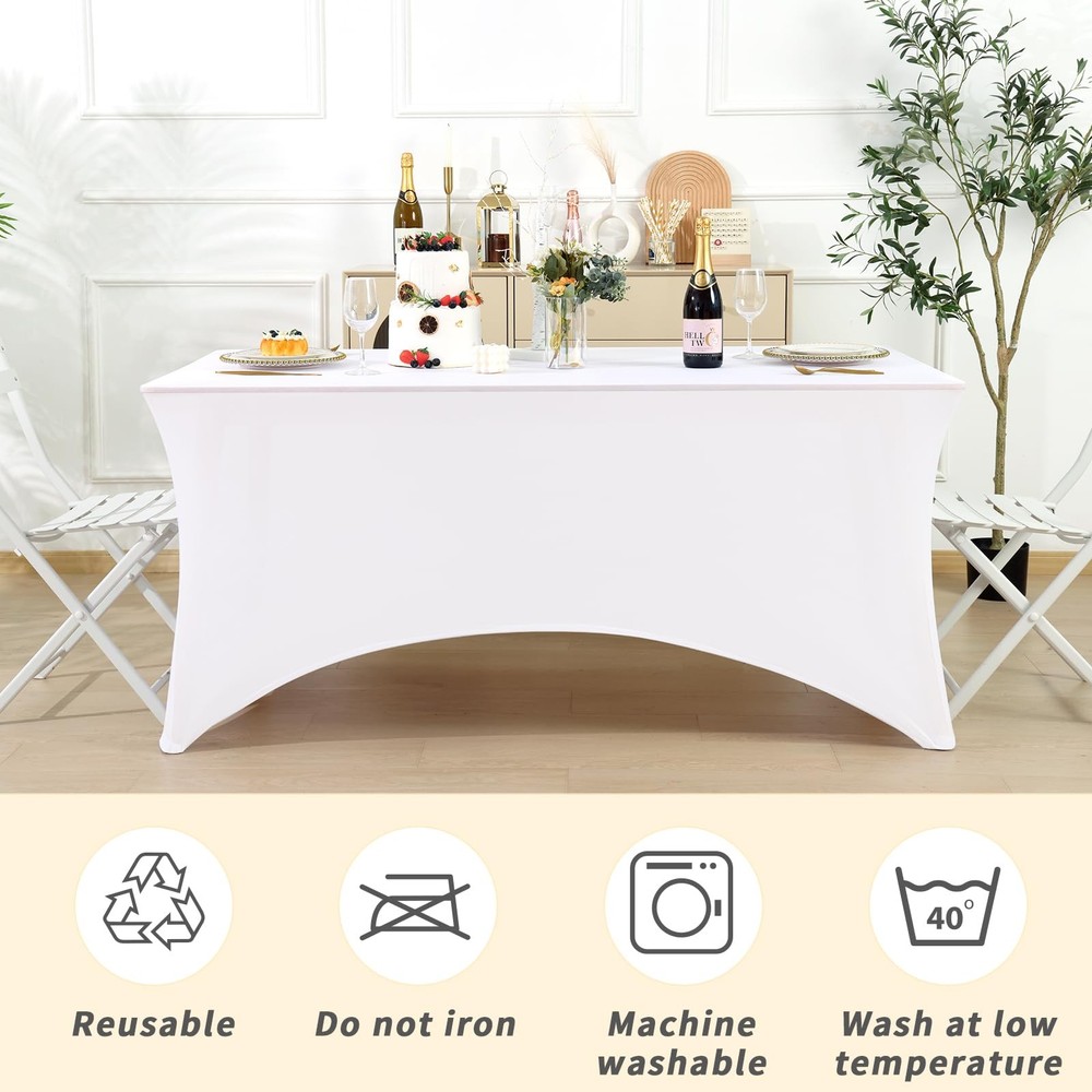 12 Pack White Spandex Rectangular Table Covers, 72"L x 30"W x 30"H, Wedding, ...
