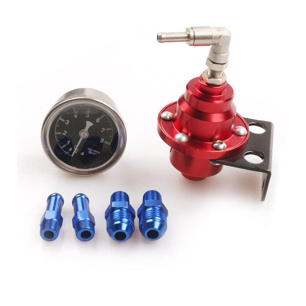 Aluminum Universal Adjustable Fuel Pressure Regulator + Gauge+ Fitting Kit
