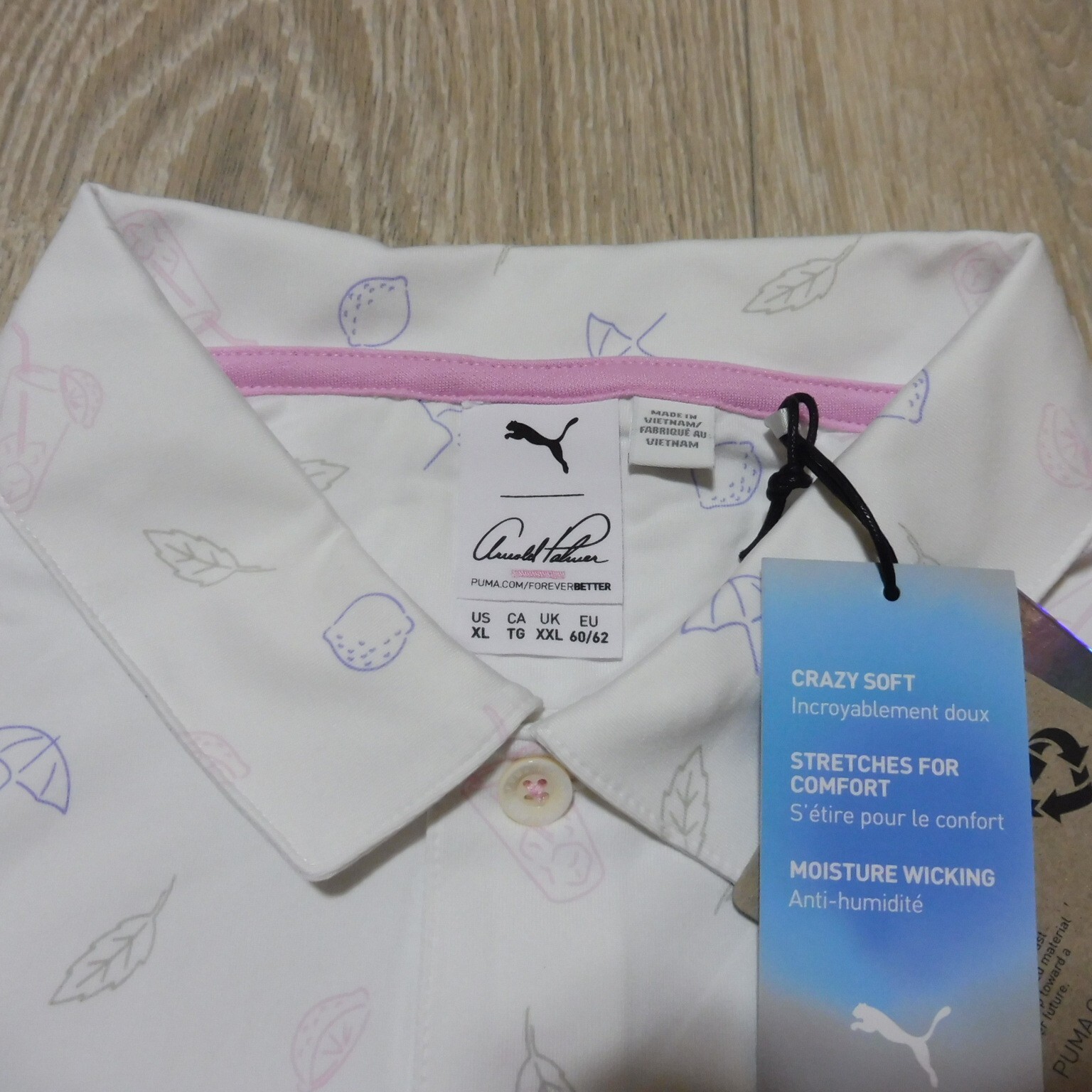 PUMA ARNOLD PALMER Mens XL CONTENDER POLO SHIRT WHITE LAVENDER CLOUDSPUN AP