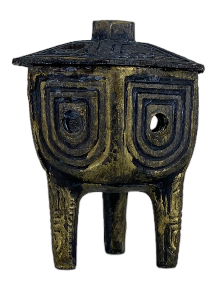 Incense Pot With Lid For Triangular Shaped Incense Gold Black Color