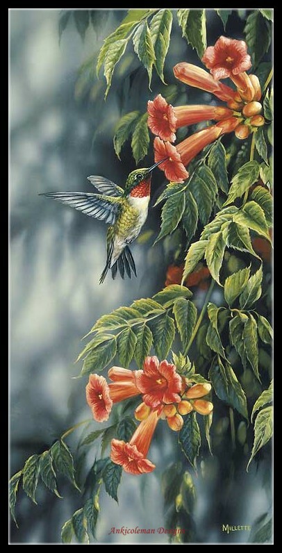 Summer Ruby Hummingbird - Chart Counted Cross Stitch Patterns Needlework DIY
