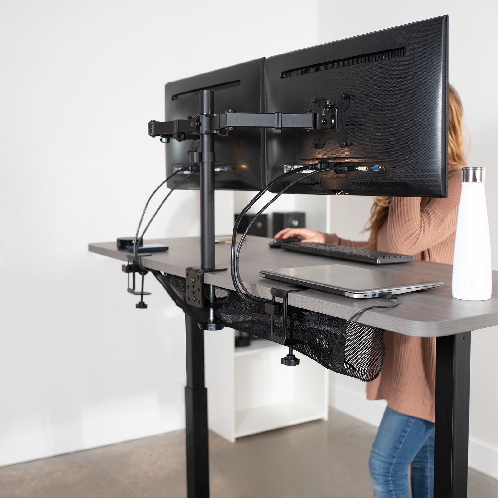 VIVO Black 36" Clamp-on Under Desk Cable Net, Mesh Cable Management