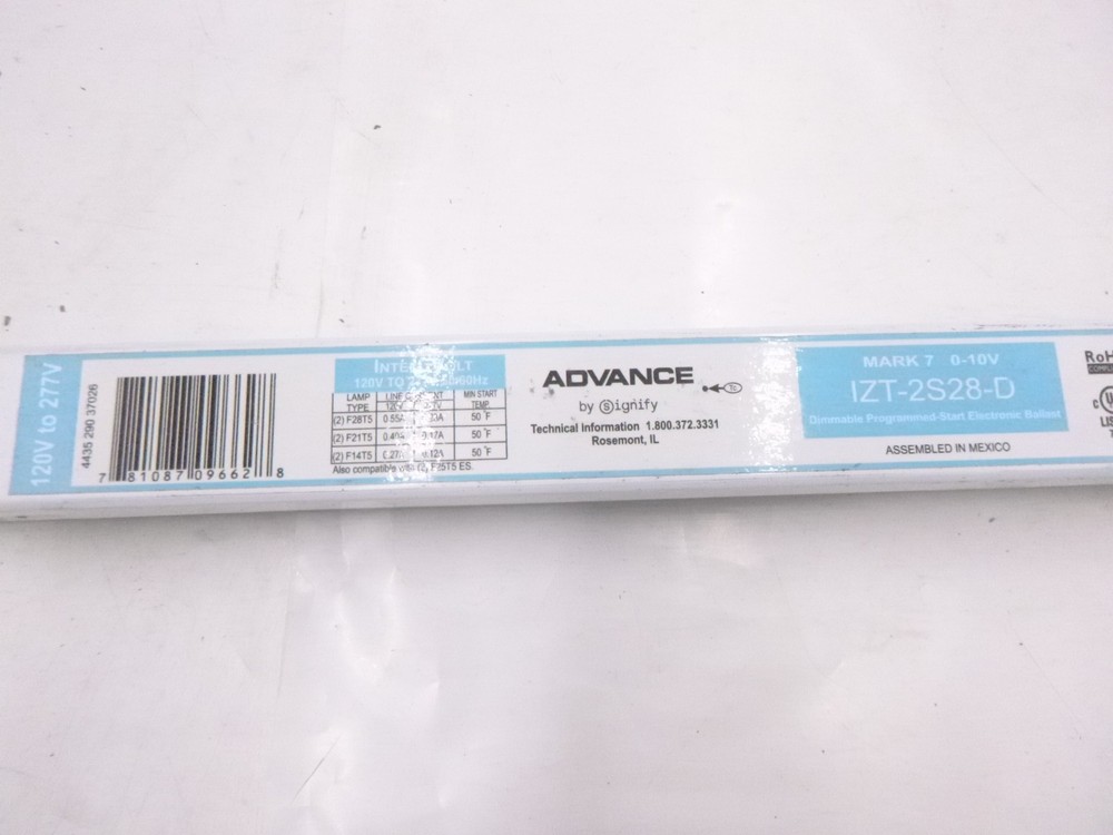 Advance Dimmable Programmed-Start Fluorescent Ballast 0-10V IZT-2S28-D