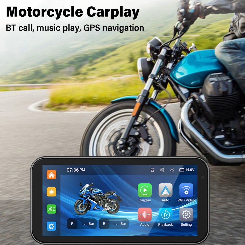 6.25" 1080p Motorcycle Navigator Wireless CarPlay Android Auto + HD Camera