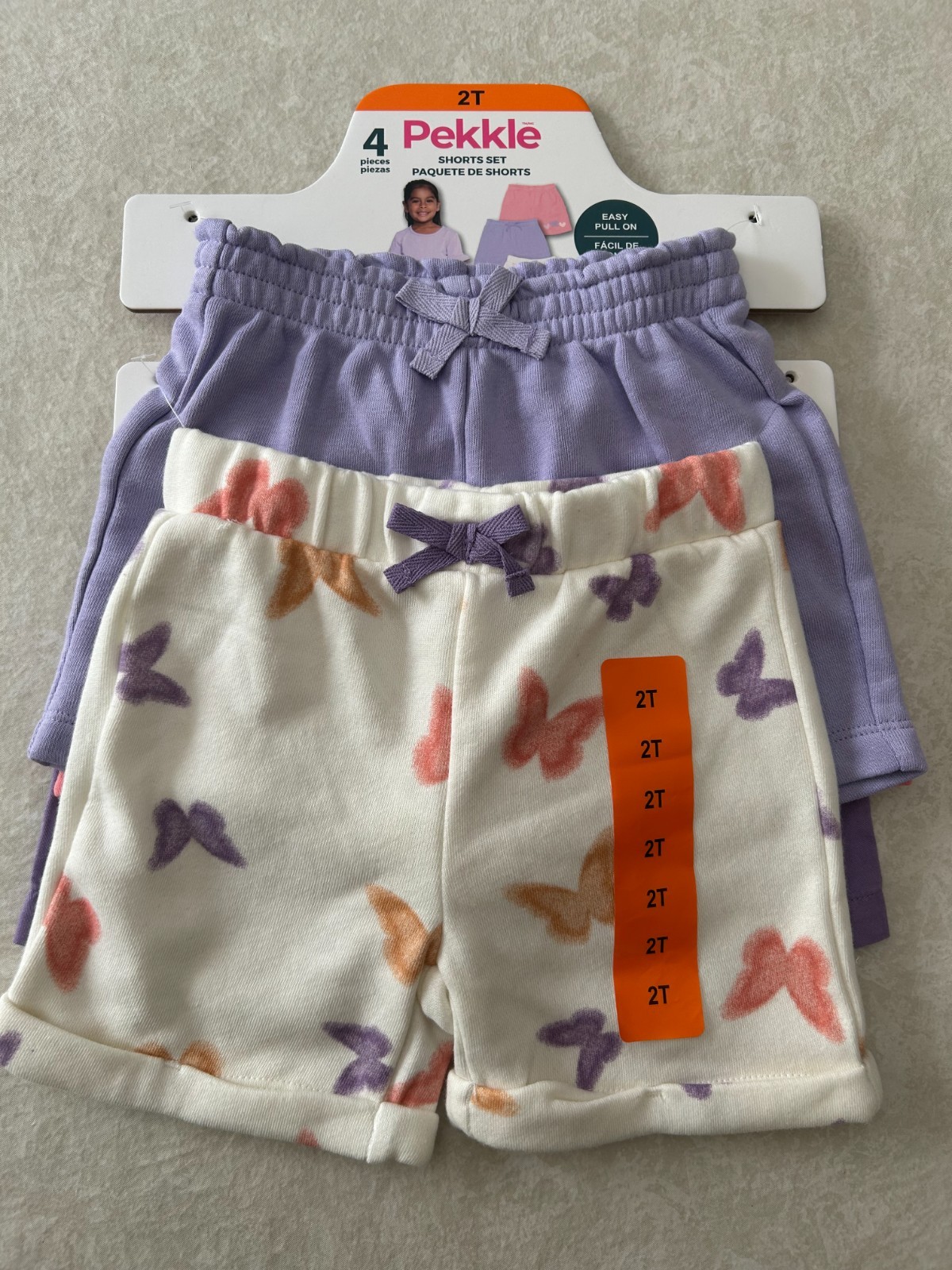Pekkle Girls 4 Piece Shorts Set. Cream, Lavender, Pink, Violet - NWT