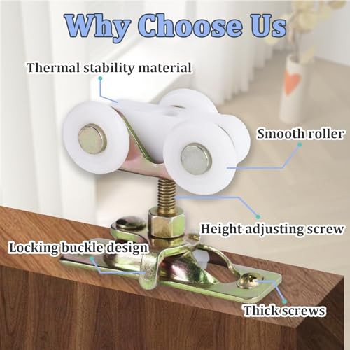 4Pcs Sliding Pocket Door Rollers Assembly for Johnson Part Hardware Kit,