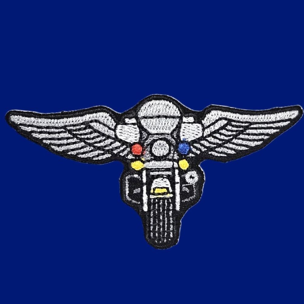MOTORCYCLE HD WING PATCH: 3" Embroidered Patch, Item #2005 Black-Silver