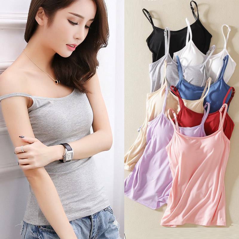 Women's Camisole with Built in Shelf Bra Spaghetti Strap-Vest Padded Tank Tops