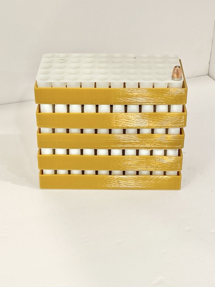 5 Bullet Trays 9mm Reloading Block Tray 50 Round each with Stackable Covers USA