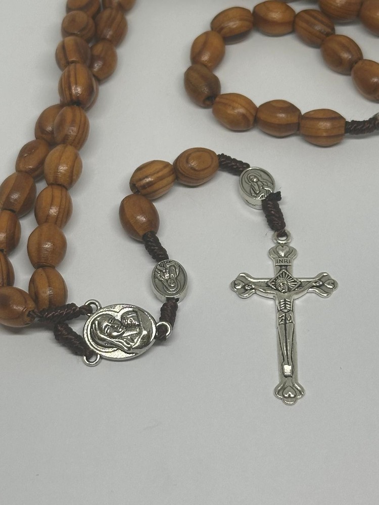 Saint St Benedict Rosary Wooden Holy Land Jerusalem Crucifix Cross Prayer Beads