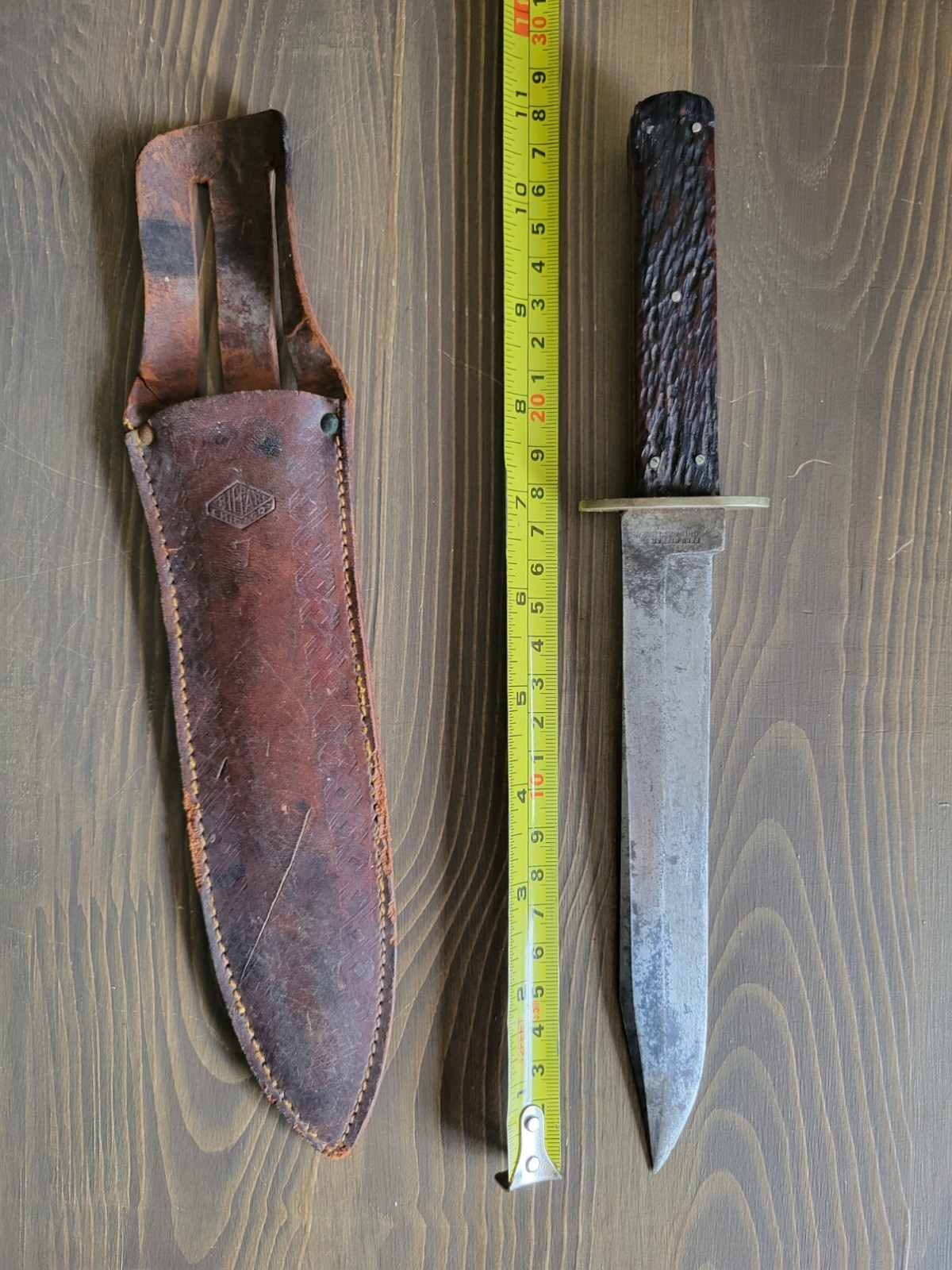 WWI Era Stag Handle Fred Biffar Chicago Ill. Bowie Knife/Side Knife w/Org Sheath