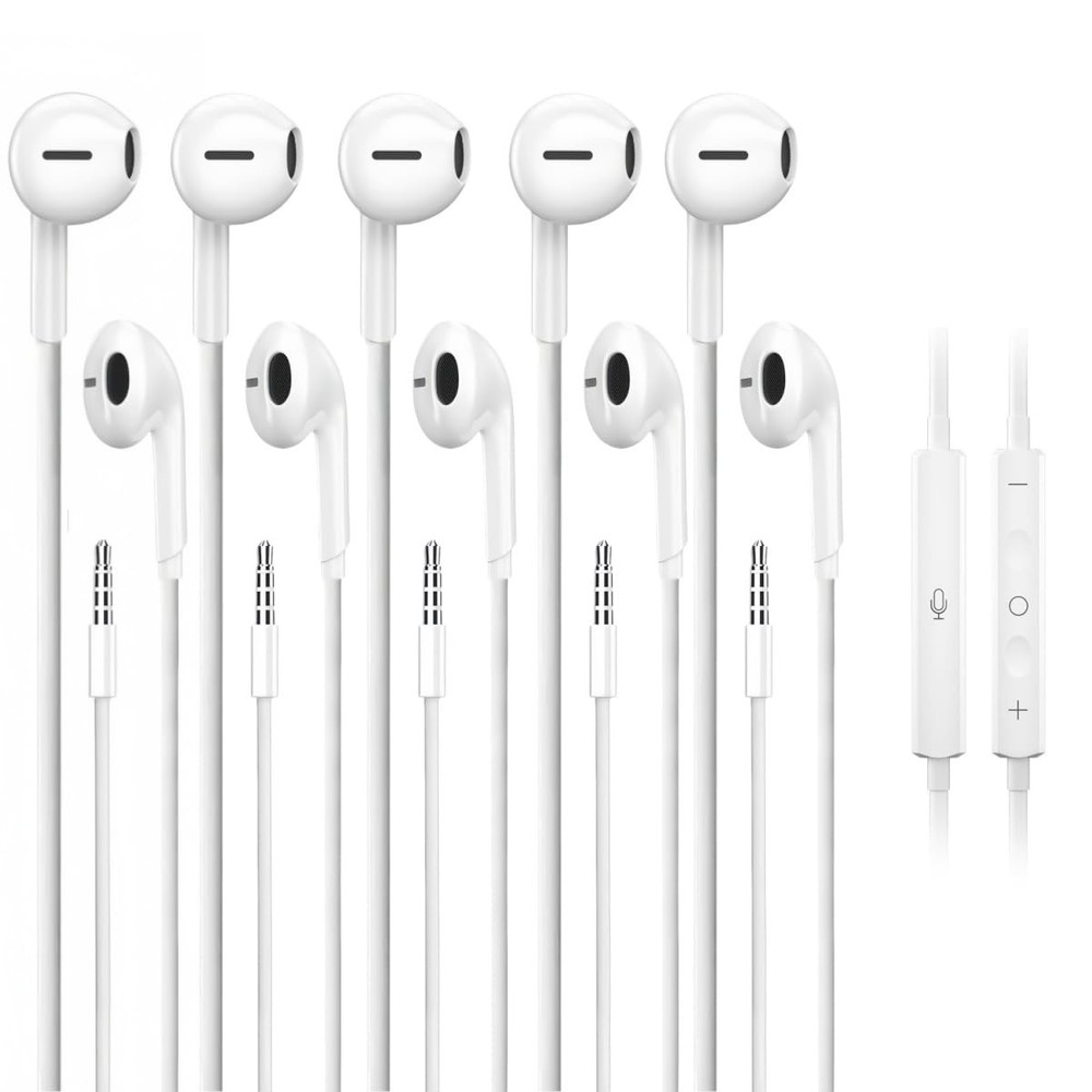 5 Pack Wired Earbuds Bulk, 3.5mm Headphones with Microphone with Microphone V...