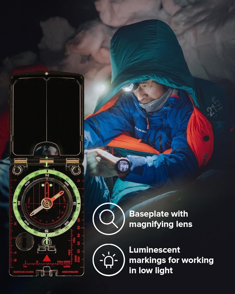 Portable Navigation Compass with Declination Adjustment and Clinometer Features