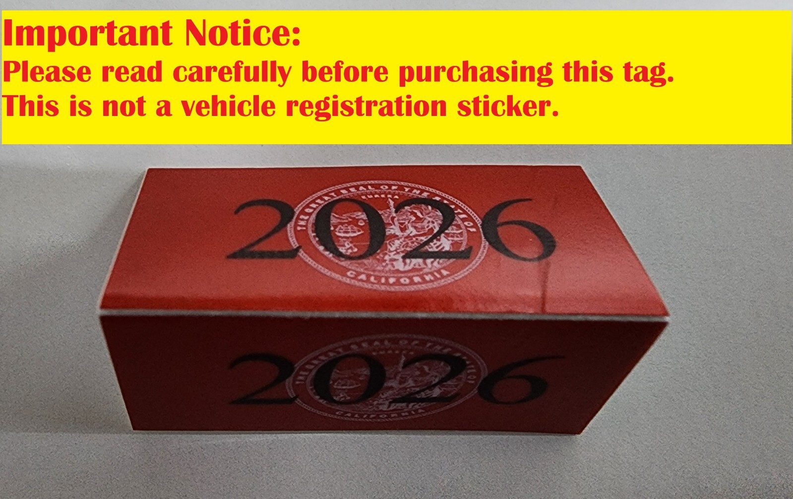 NOT A REGISTRATION TAG - DMV STICKER CVRA 2026 RED California Commercial Vehicle