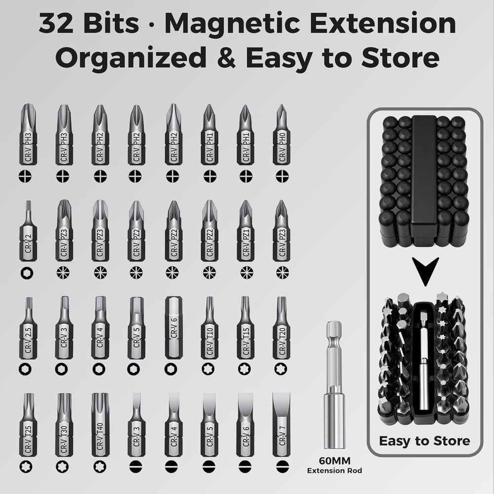 ANXTECH Cordless Electric Screwdriver Set with 32 Bits Mini Electric Tool Kit