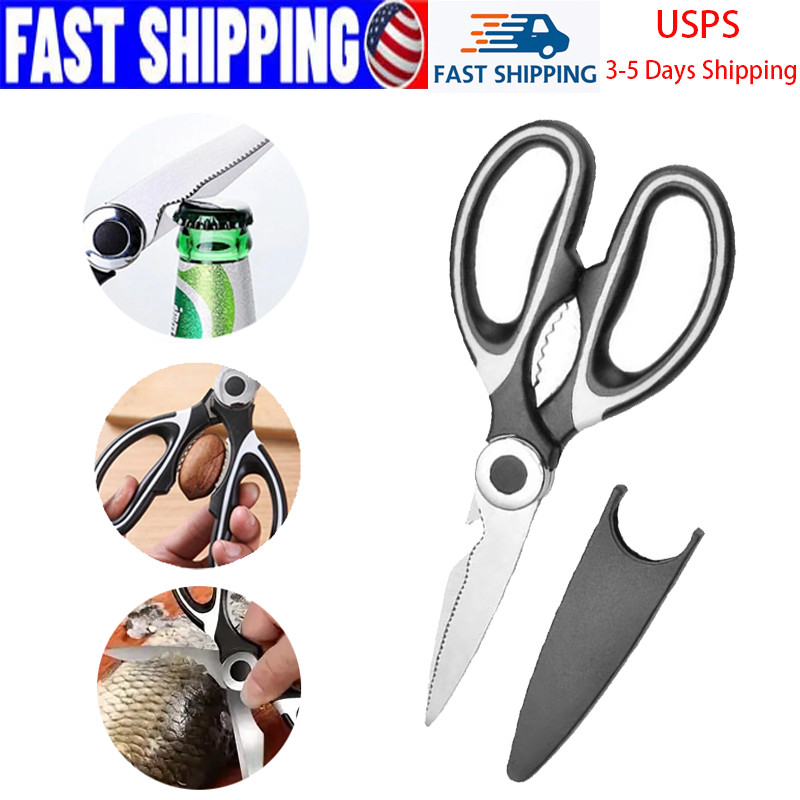 Multi-Use Kitchen Scissors, Stainless Steel, Cuts Chicken Bones/Fish, Durable