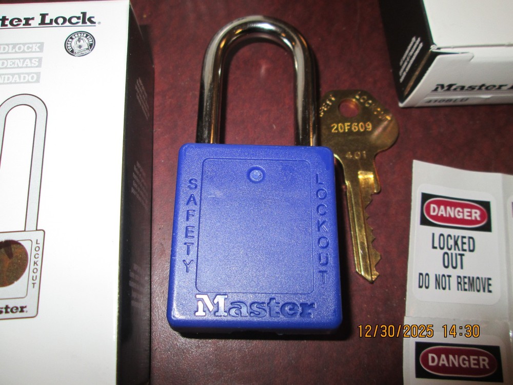 MASTERLOCK Lockout Padlock Keyed Different Thermoplastic, Blue Qty 3410BLU